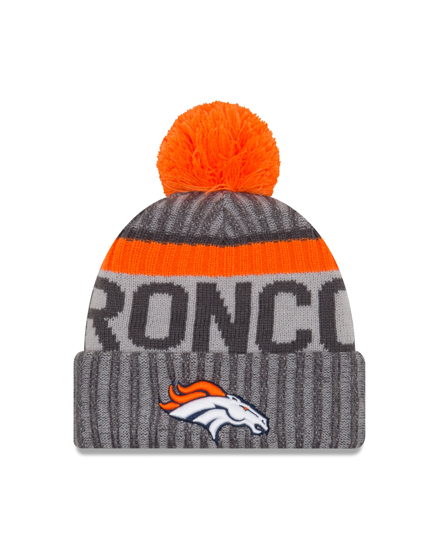Denver Broncos New Era Sideline Sport Cuffed Pom Knit Hat- Graphite