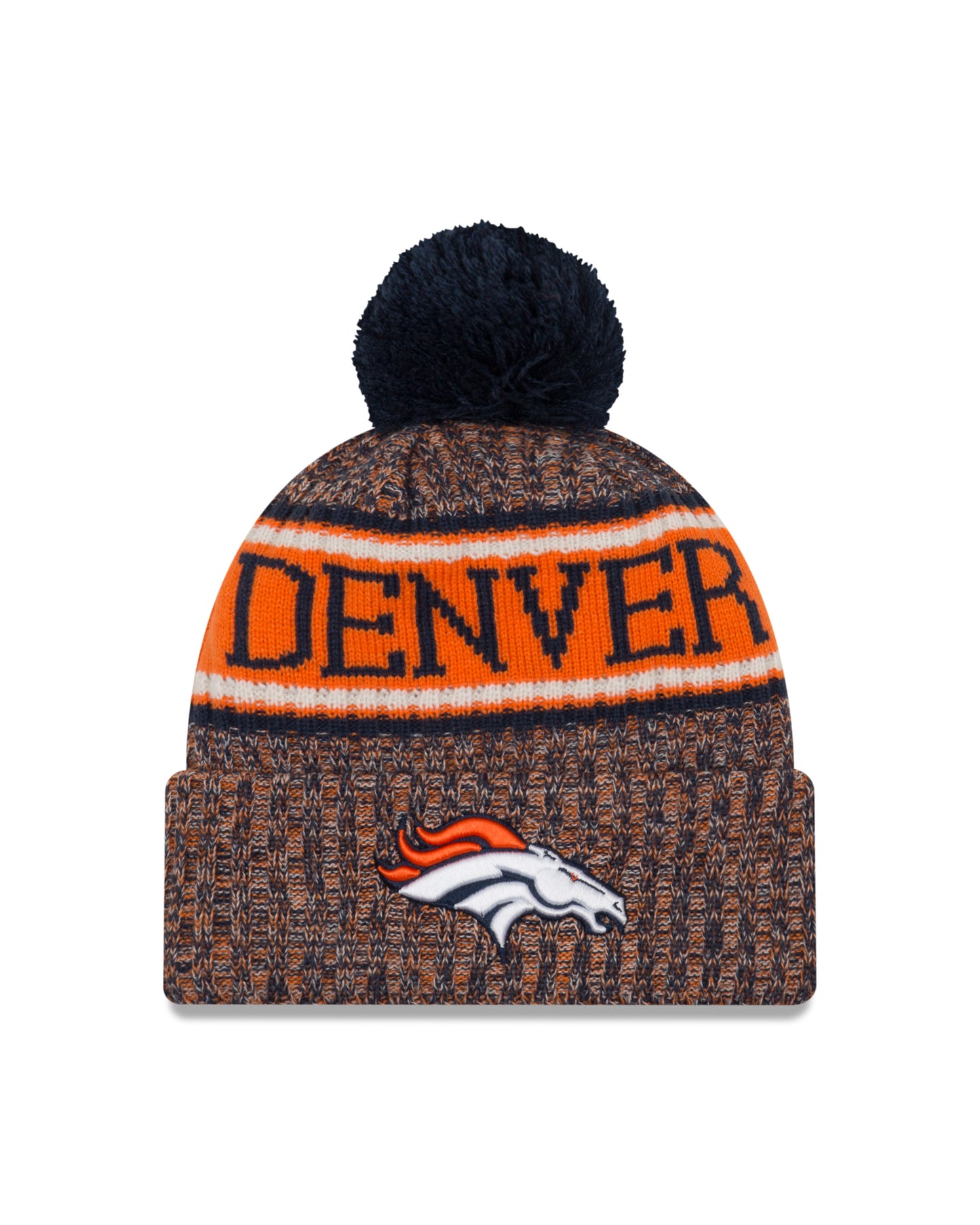 Denver Broncos New Era Sideline Alternate Sport Cuffed Pom Knit Hat- Navy