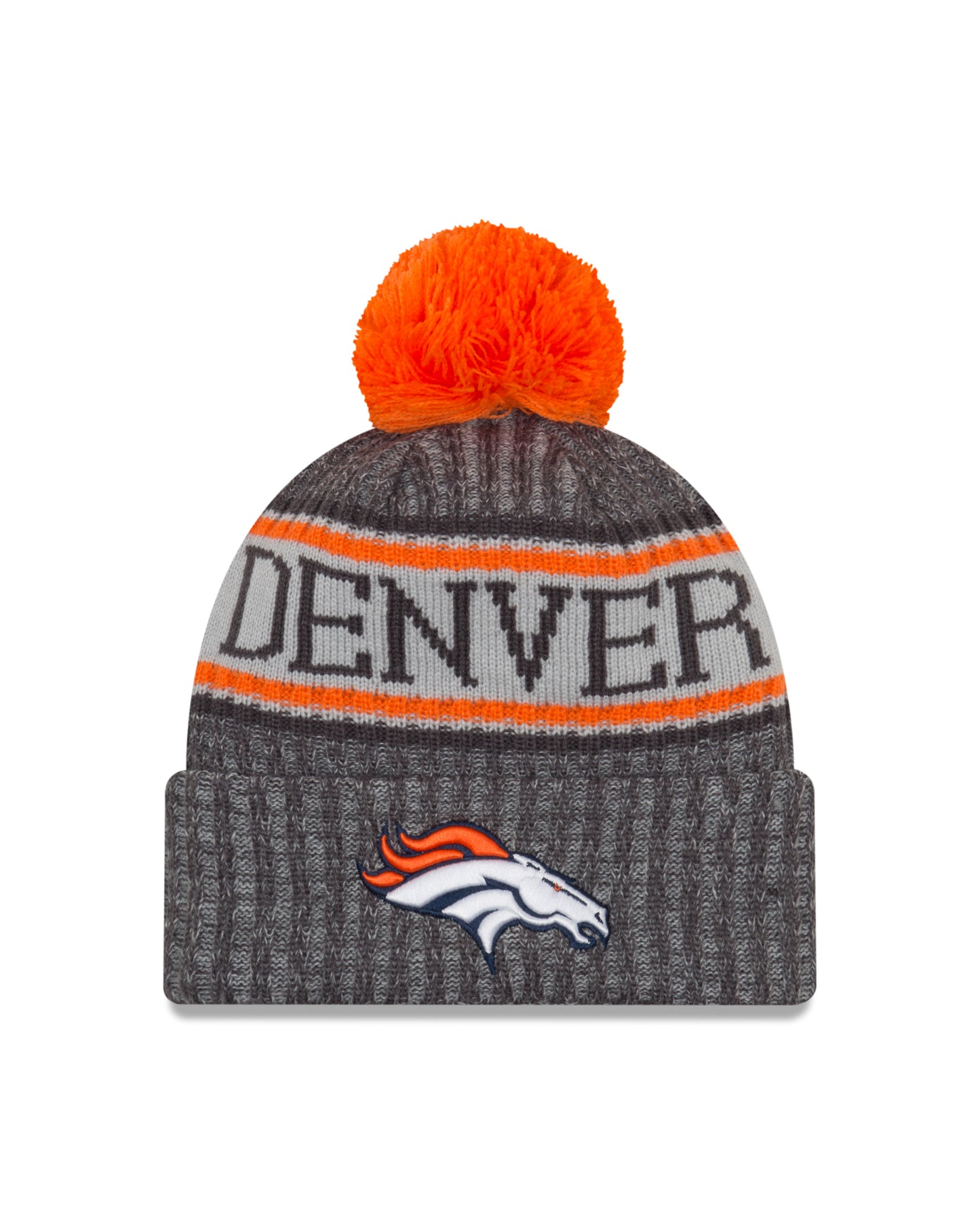 Denver Broncos New Era Sideline Graphite Sport Cuffed Pom Knit Hat- Gray