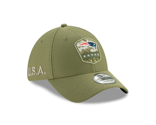 New England Patriots New Era 2019 Salute to Service Sideline 39THIRTY Hat Olive