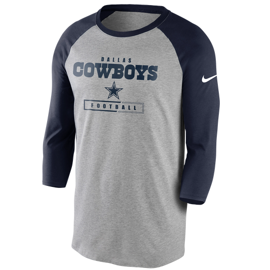 Dallas Cowboys Nike 3/4 Sleeve Raglan Wordmark- Gray