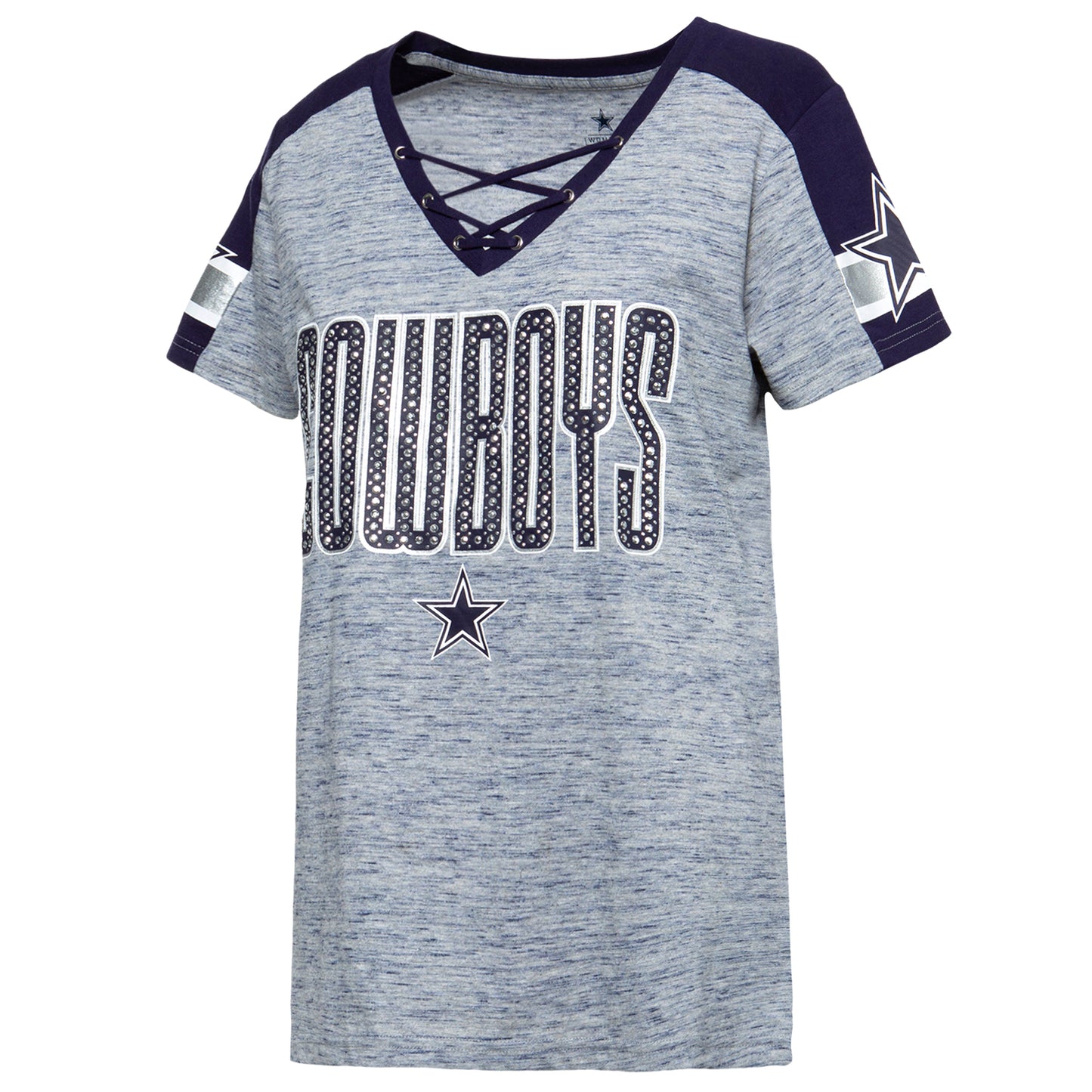 Dallas Cowboys Women's Curetta Studded Glamour Fashion V-Neck T-Shirt