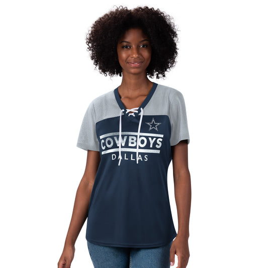 Dallas Cowboys Enforcer Lace Up Womens T-Shirt - Navy