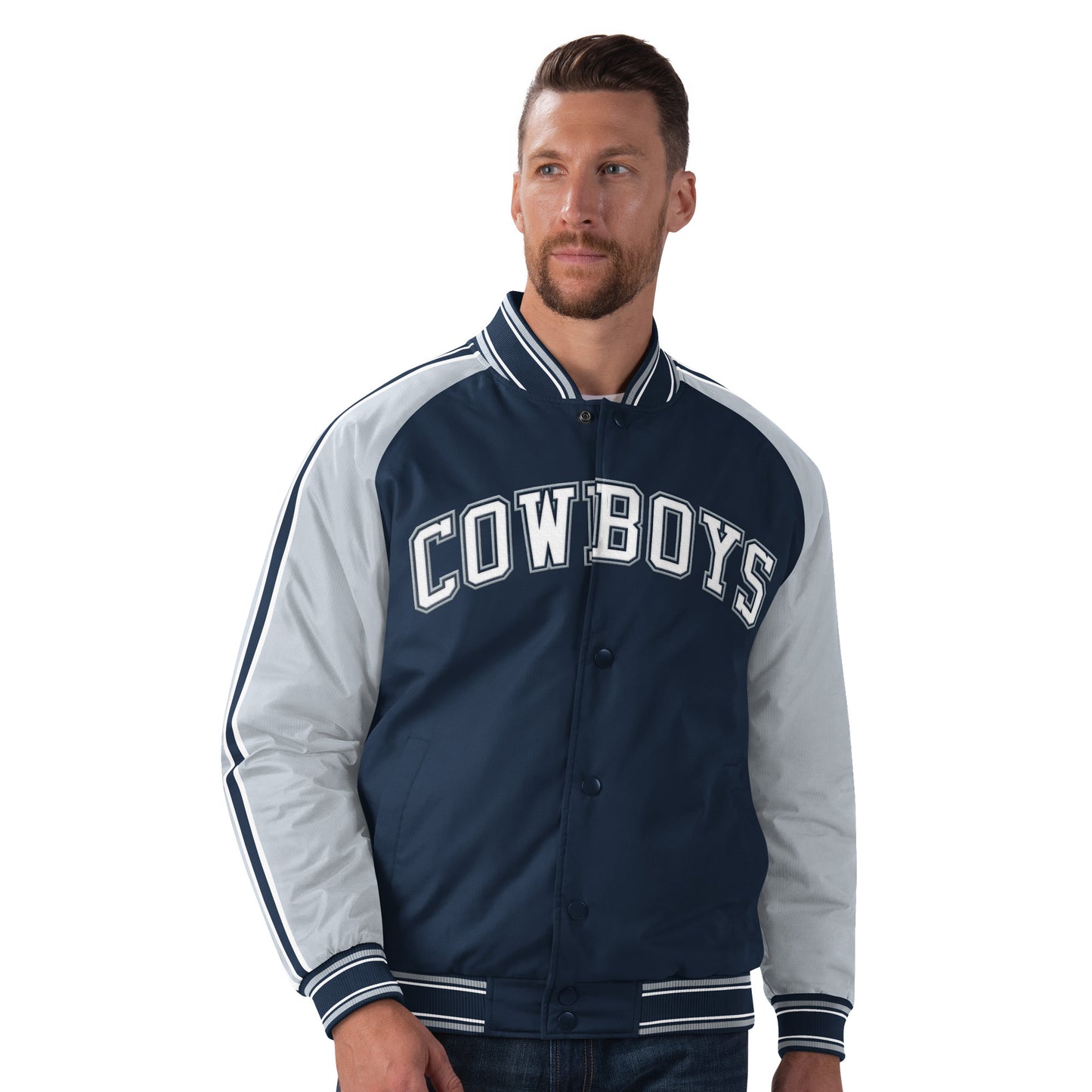 Dallas Cowboys G-III First Down Full-Snap Varsity Jacket - Navy / Silver