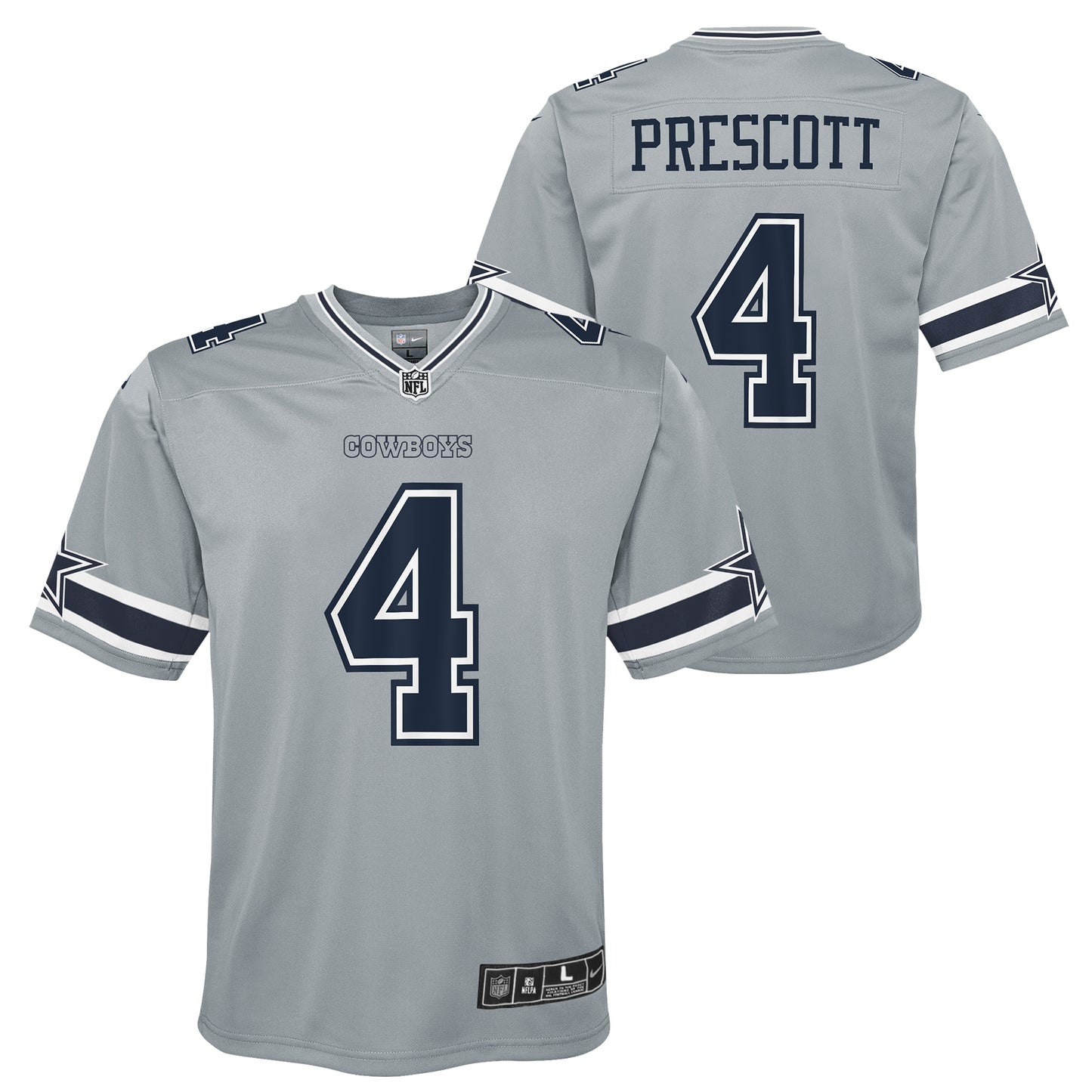 Dallas Cowboys Nike #4 Dak Prescott Youth Game Jersey- Inverted Gray