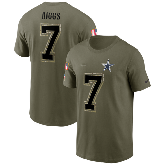 Dallas Cowboys Nike Salute to Service # 7 Trevon Diggs Player T-Shirt- Olive