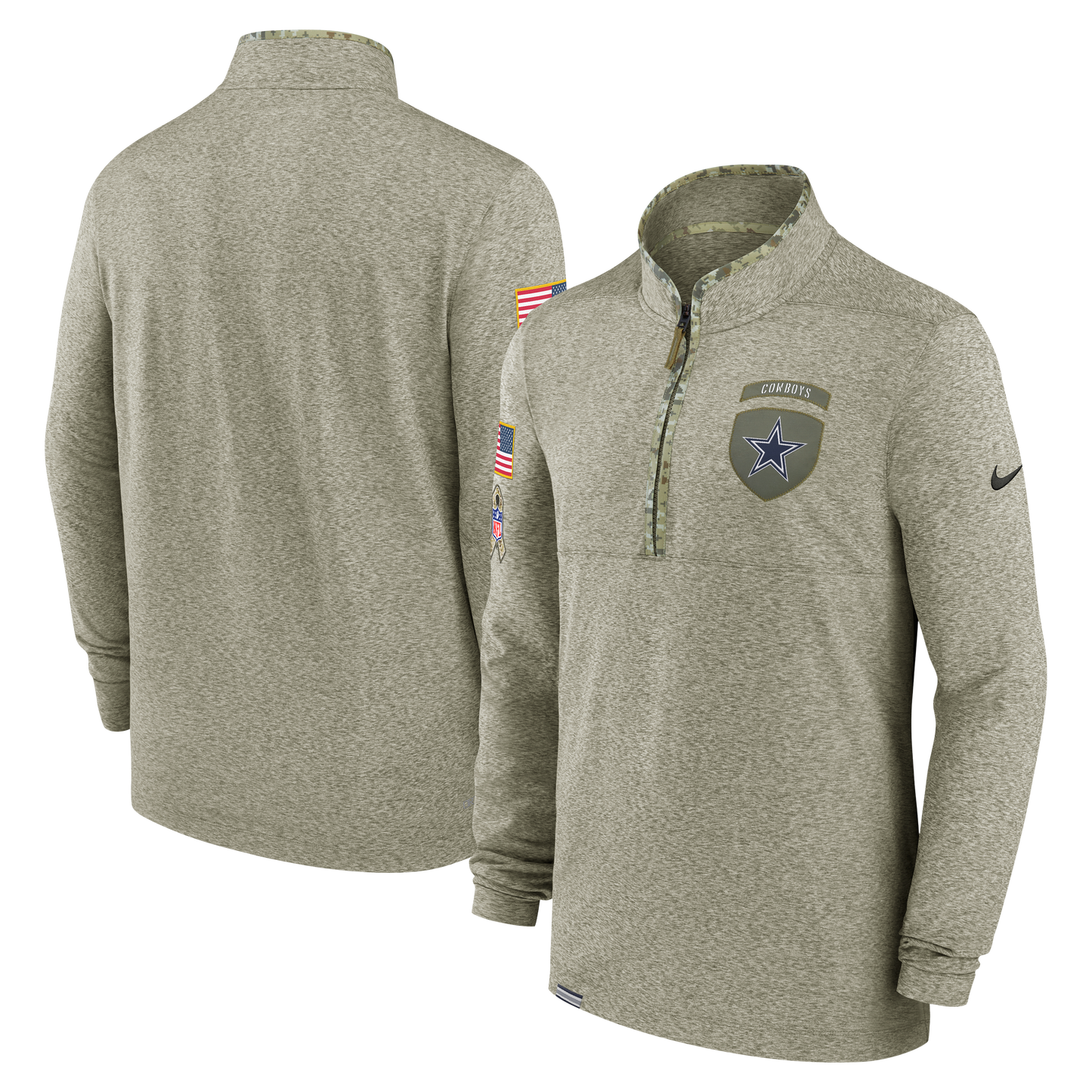 Dallas Cowboys Men's Nike Olive 2022 Salute to Service Sheild Quarter-Zip Jacket