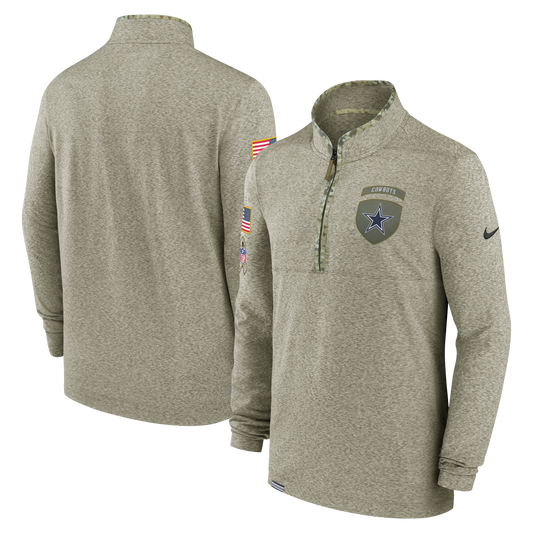 Dallas Cowboys Men's Nike Olive 2022 Salute to Service Sheild Quarter-Zip Jacket