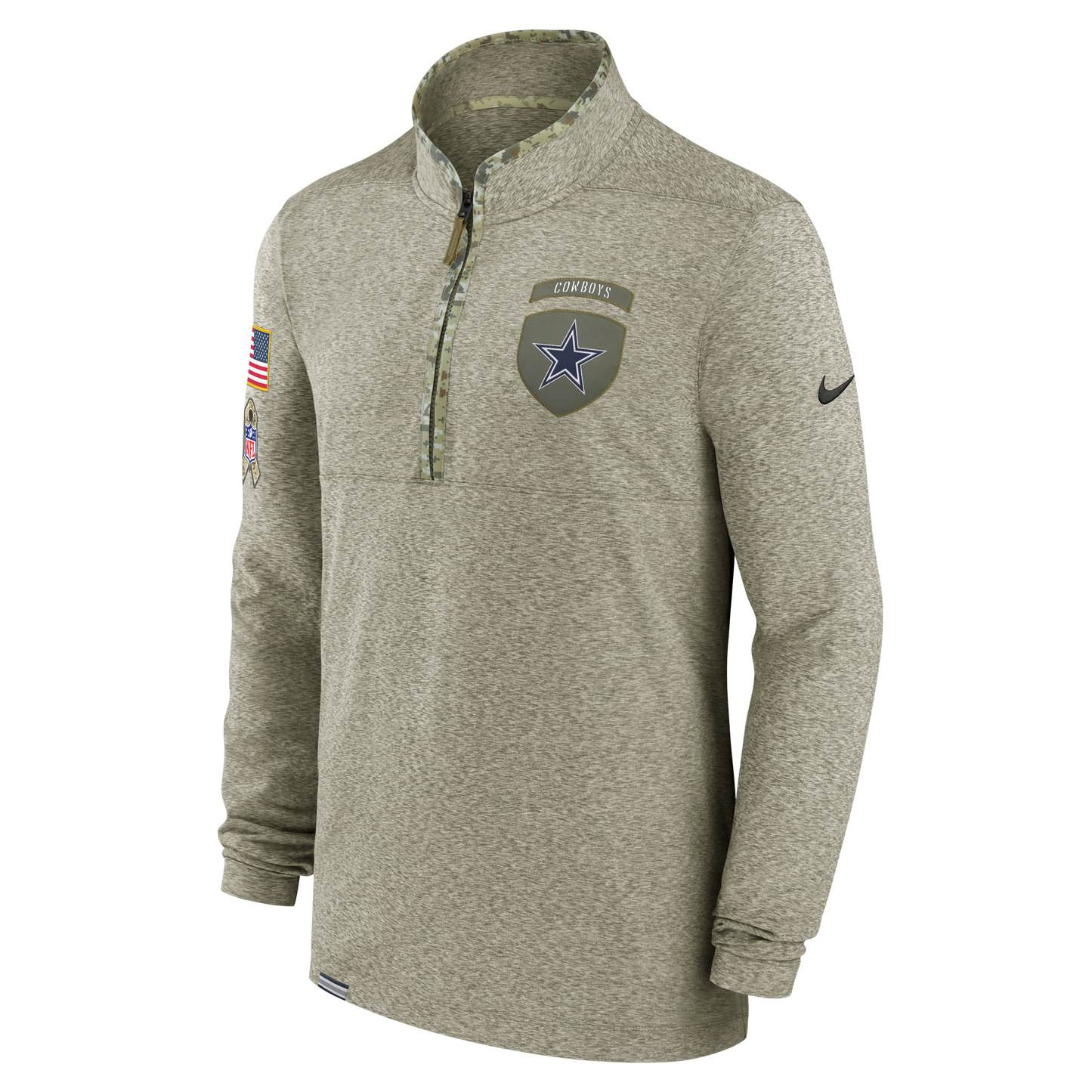 Dallas Cowboys Men's Nike Olive 2022 Salute to Service Sheild Quarter-Zip Jacket