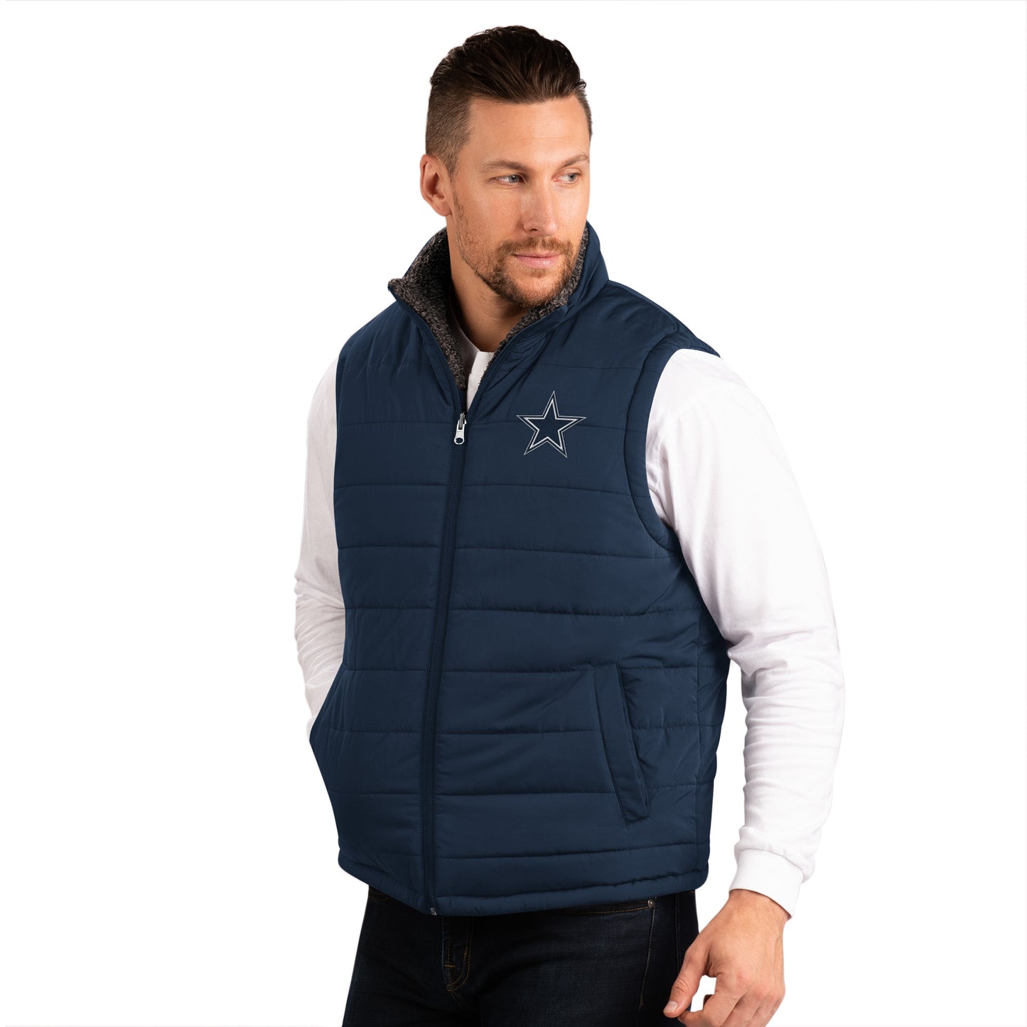 Dallas Cowboys  G-III Sports by Carl Banks Power Hitter Reversible Full-Zip Vest - Navy/Charcoal