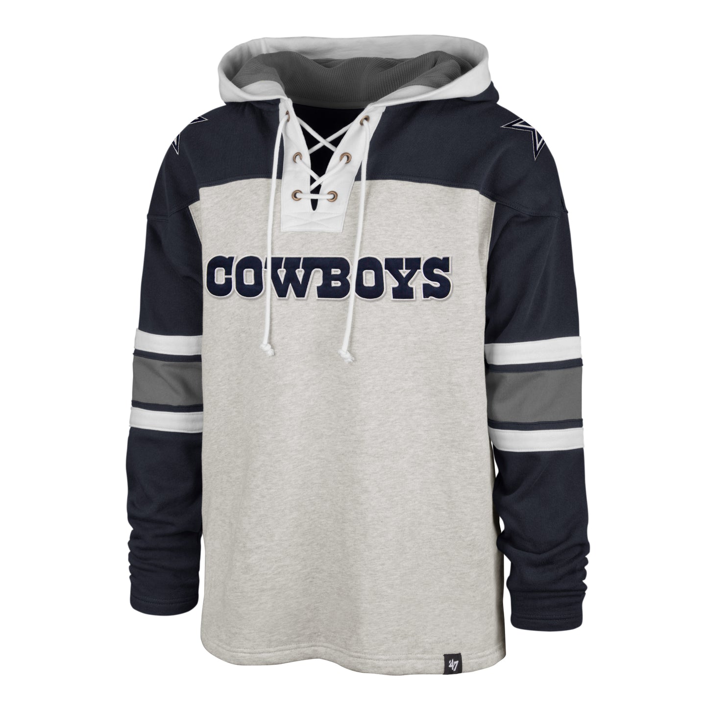 Dallas Cowboys '47 Gridiron Lace-Up Pullover Hoodie - Heather Gray