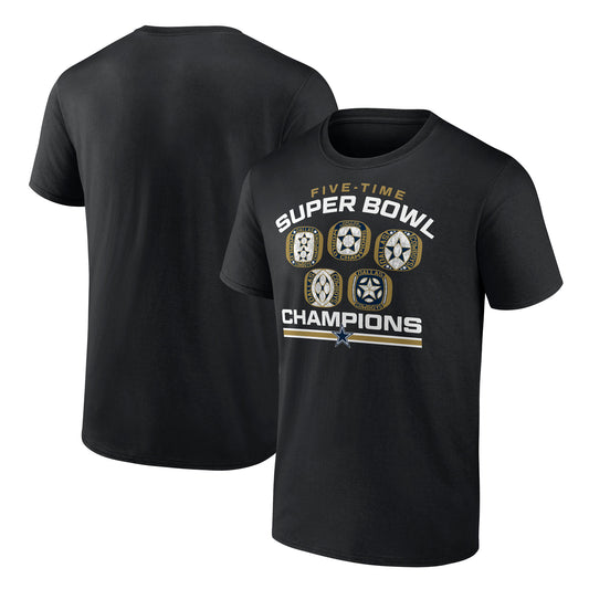 Dallas Cowboys Super Bowl 5 Time Rings Champions T-shirt - Black