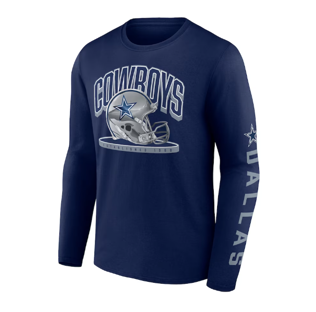 Dallas Cowboys Fanatics Branded Helmet Platform Long Sleeve T-Shirt - Navy