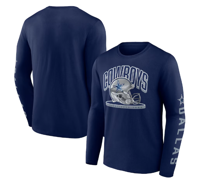 Dallas Cowboys Fanatics Branded Helmet Platform Long Sleeve T-Shirt - Navy