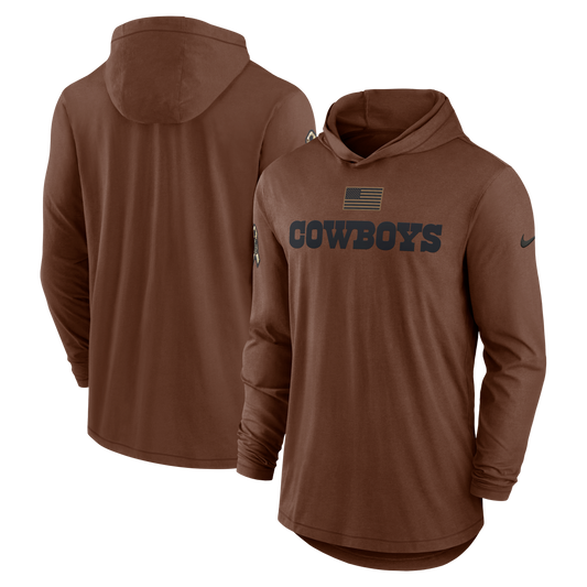 Dallas Cowboys Nike 2023 Salute to Service Sideline Hooded Long Sleeve Shirt - Brown