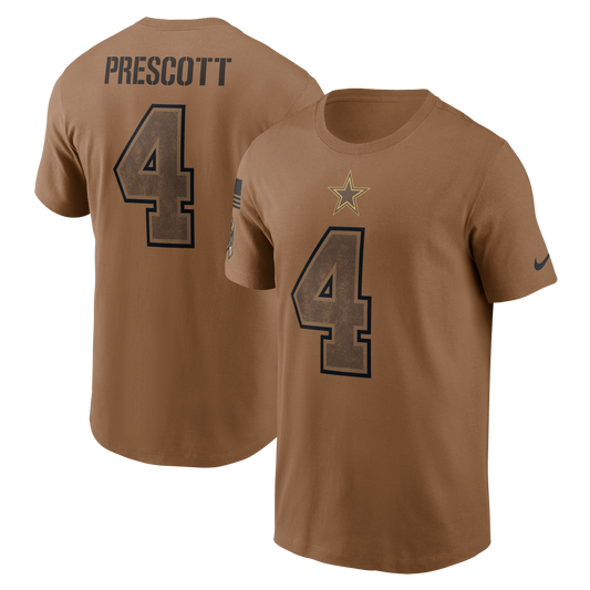 Dallas Cowboys Nike 2023 Salute to Service #4 Dak Prescott Player T-Shirt- Brown