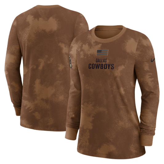 Dallas Cowboys Nike 2023 Women's Salute to Service Long Sleeve Shirt-Brown