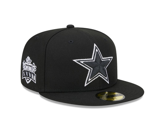 Dallas Cowboys New Era Super Bowl Side Patch XXVII 59FIFTY Fitted Hat - Black/White