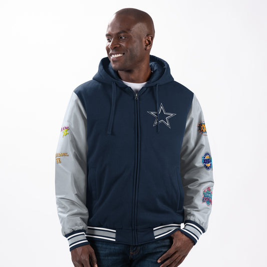 Dallas Cowboys G-III 5 Time Champions Player Option Full Zip Hooded Twill Jacket  -  Navy