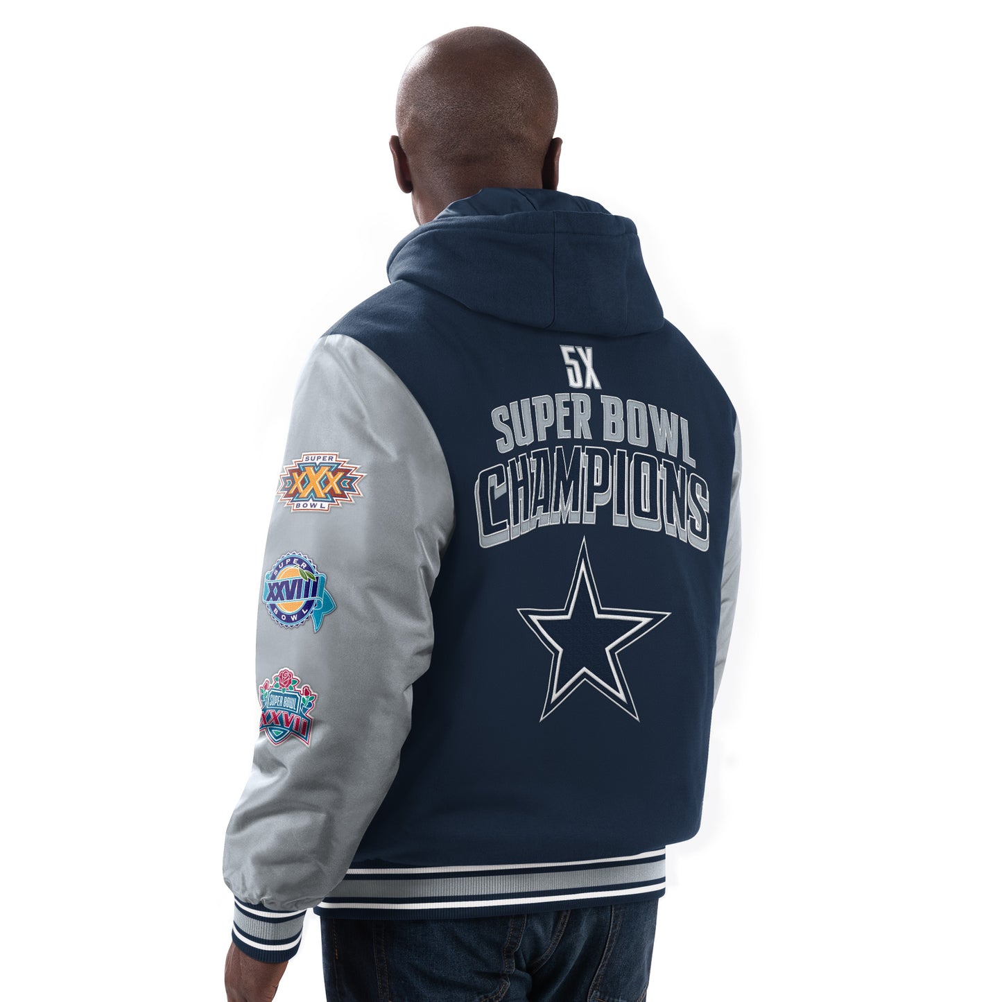 Dallas Cowboys G-III 5 Time Champions Player Option Full Zip Hooded Twill Jacket  -  Navy