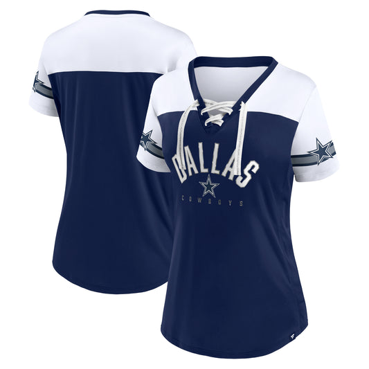 Dallas Cowboys Blitz & Glam Fanatics Branded Lace-Up Jersey T-Shirt Blue