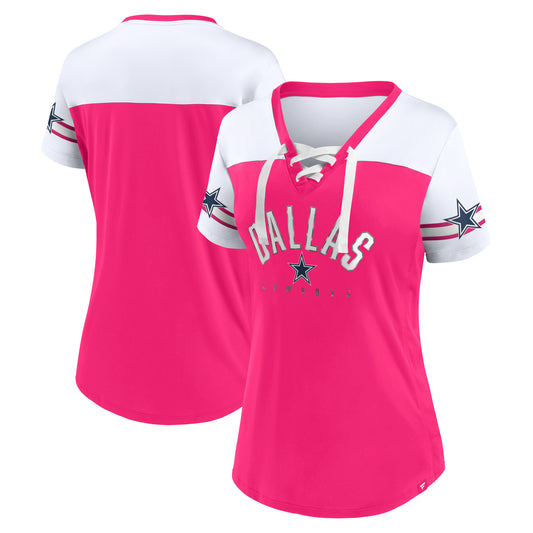 Dallas Cowboys Blitz & Glam Fanatics Branded Lace-Up Jersey T-Shirt Pink