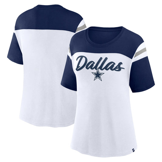 Dallas Cowboys Fanatics Cheer Chant Women's Fashion T-Shirt - White/Navy