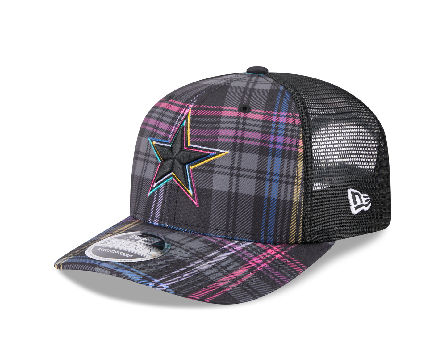 Dallas Cowboys  New Era 2024 NFL Crucial Catch Plaid 9SEVENTY Trucker Snapback Hat - Black