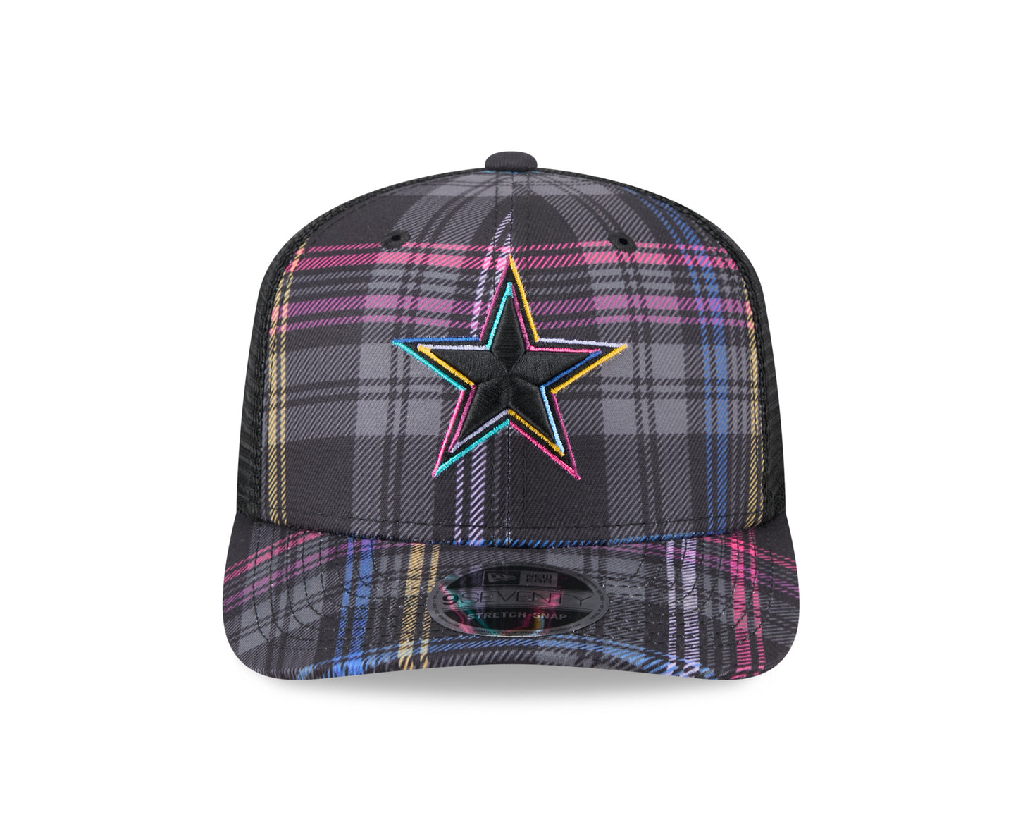 Dallas Cowboys  New Era 2024 NFL Crucial Catch Plaid 9SEVENTY Trucker Snapback Hat - Black