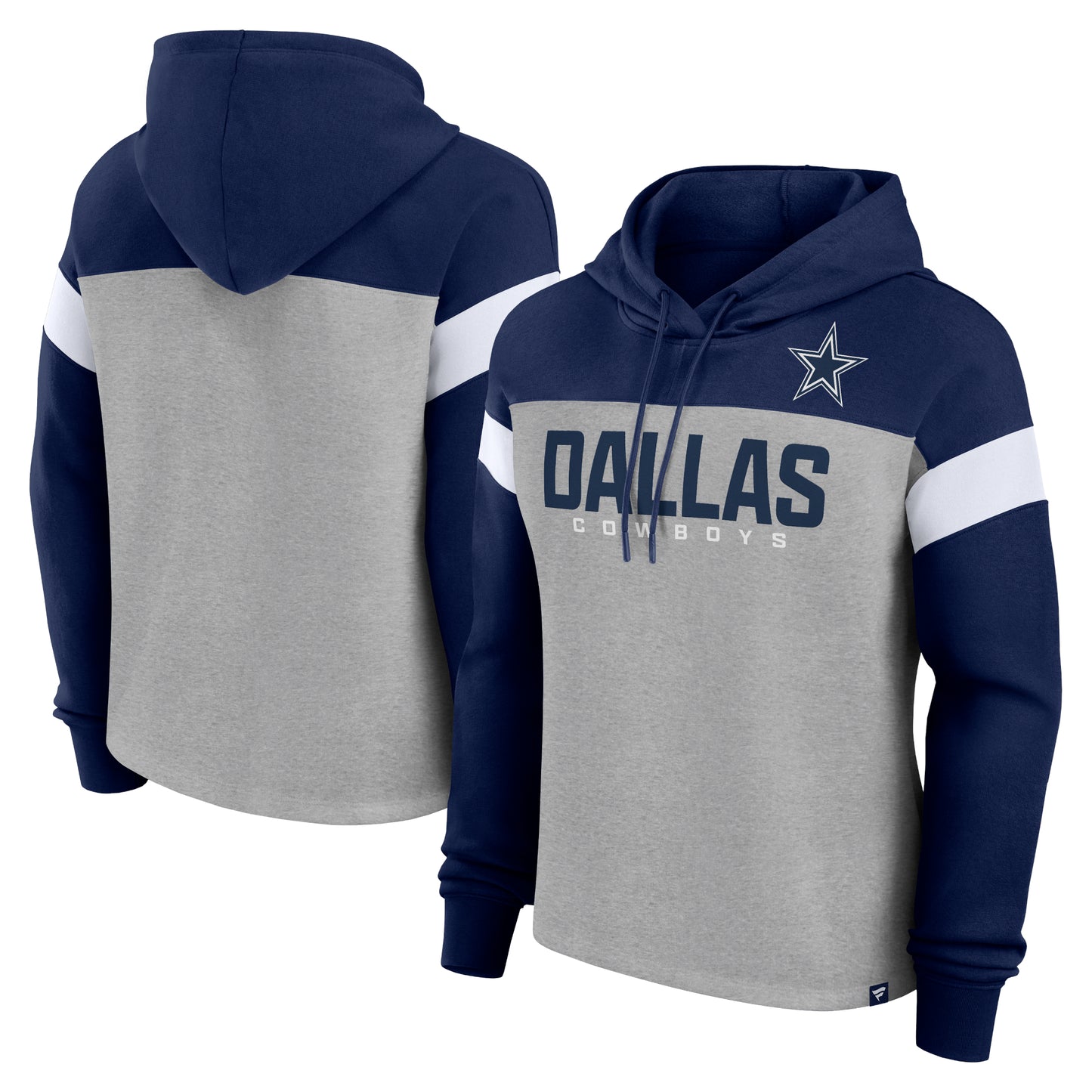 Dallas Cowboys Fanatics Women's Bold Play Call Pullover Hoodie - Heather Gray/Navy