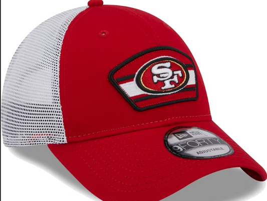 San Francisco 49ers New Era Logo Patch Trucker Mesh 9Forty Snap Back Hat - Red