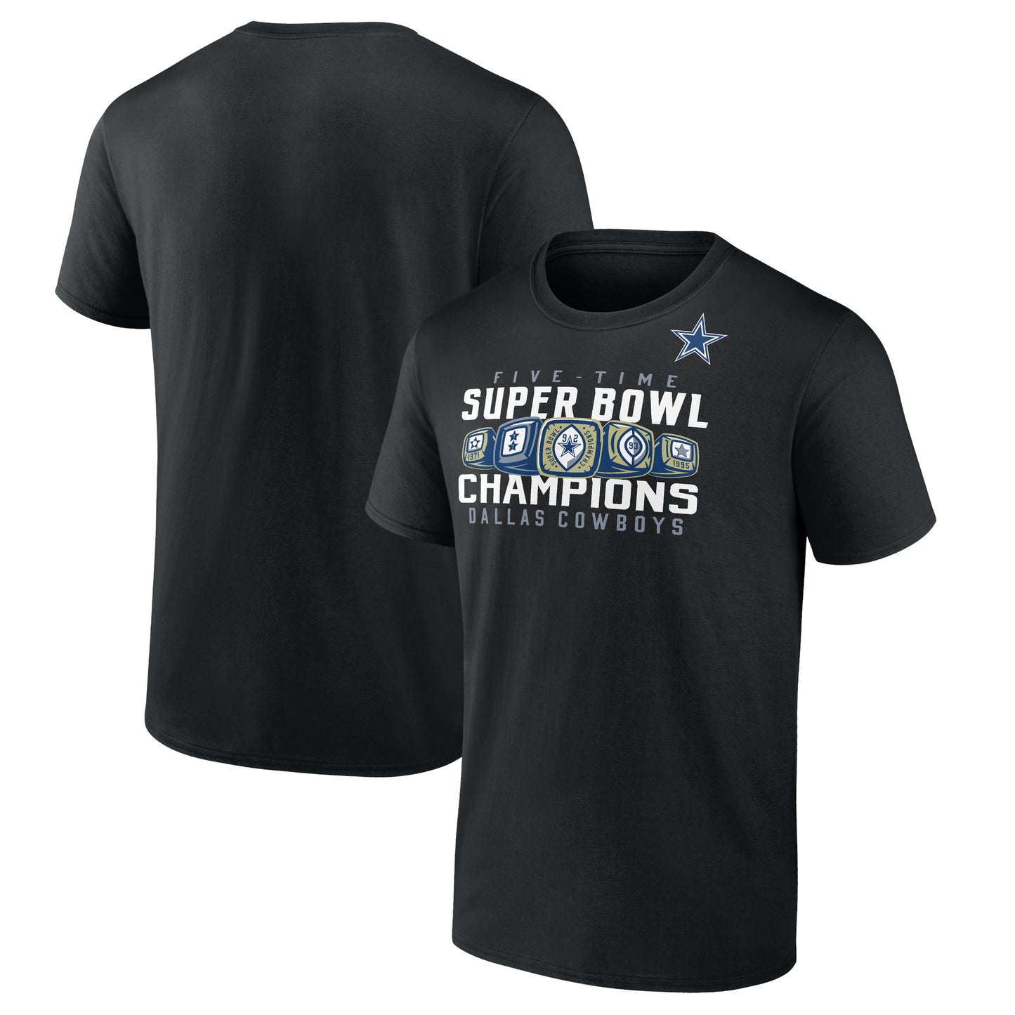 Dallas Cowboys 5 Time Super Bowl Champion Rings Men's T-shirts - Black