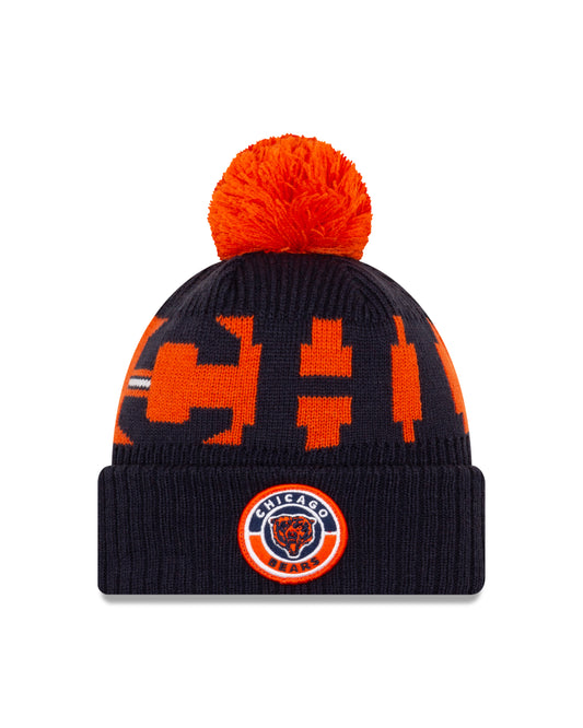 Chicago Bears New Era Sideline Sport Cuffed Pom Knit Hat- Blue