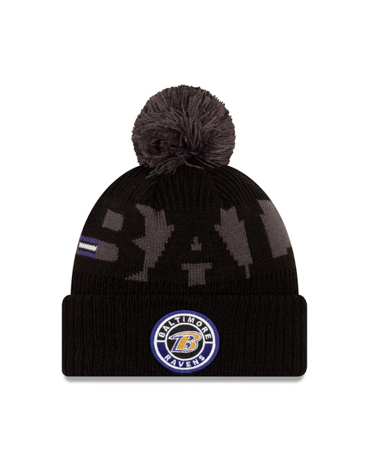 Baltimore Ravens Sideline Black Sport Knit Hat W/Pom