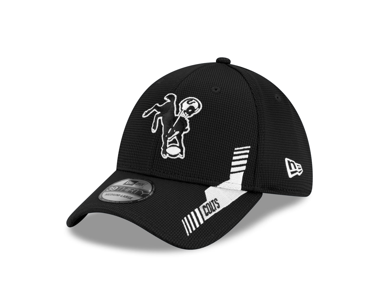 Indianapolis Colts New Era Sideline Black and White 39THIRTY Flex Hat