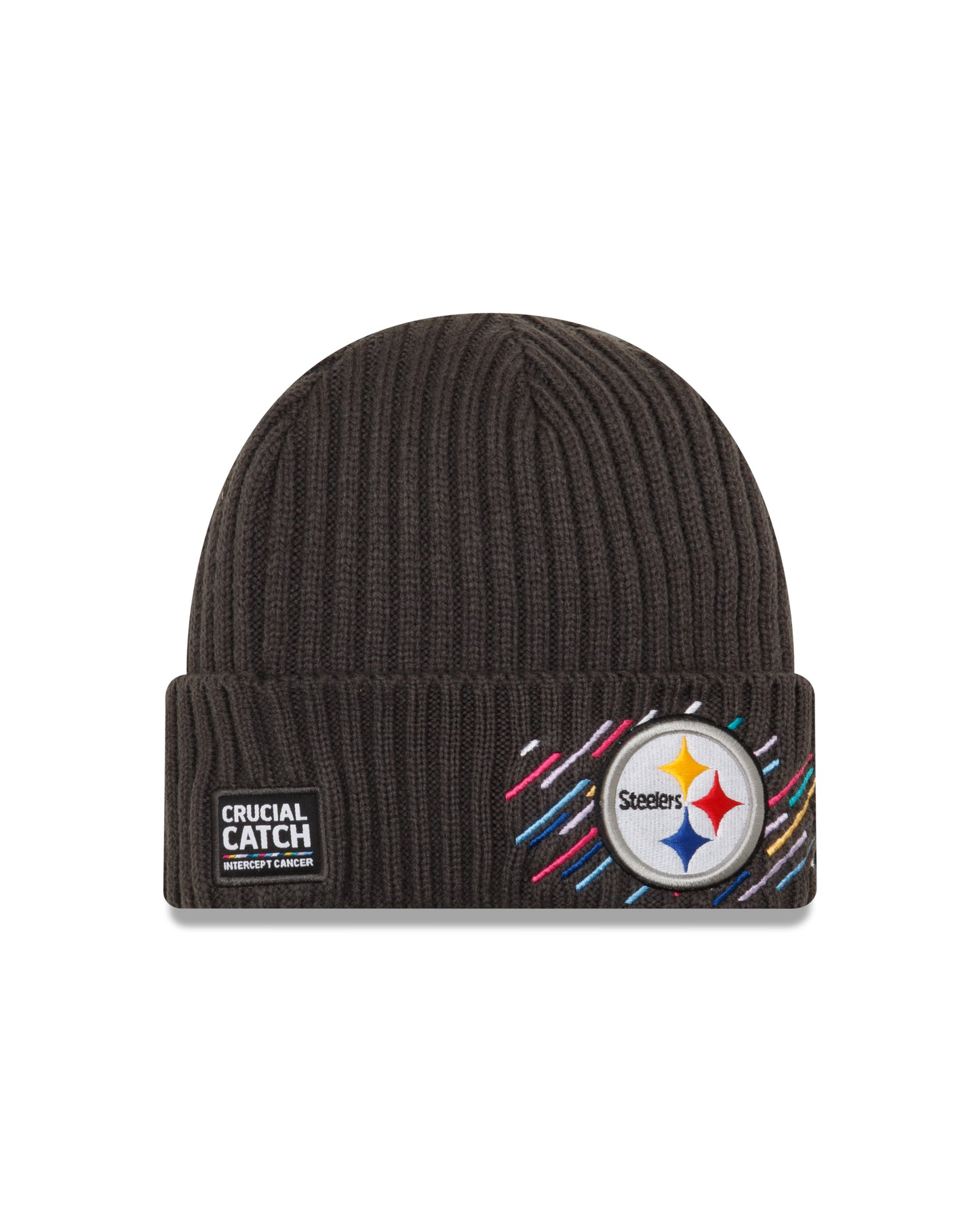 Pittsburgh Steelers New Era Crucial Catch Cuffed Knit Hat - Gray