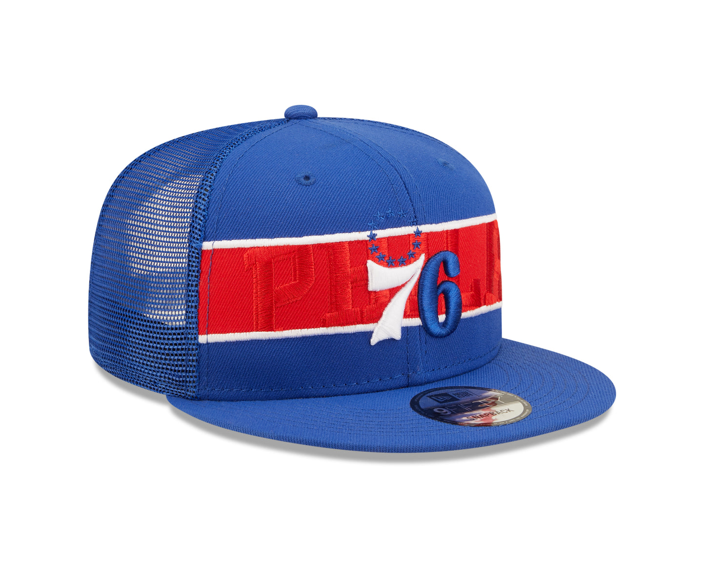 Philadelphia 76ers New Era Blue Tonal Band Trucker Mesh 9FIFTY Snapback Hat