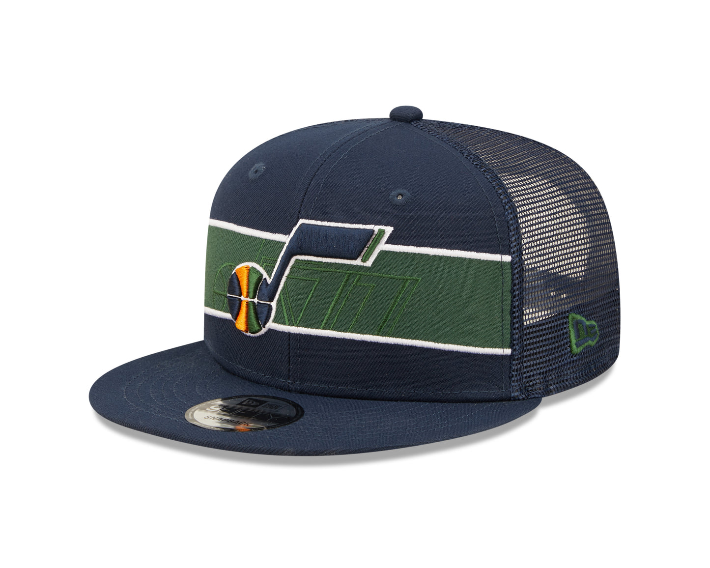 Utah Jazz New Era Blue Tonal Band Trucker Mesh 9FIFTY Snapback Hat