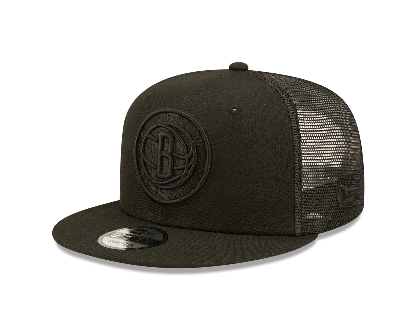 Brooklyn Nets New Era Black on Black Classic Trucker Mesh 9Fifty Hat