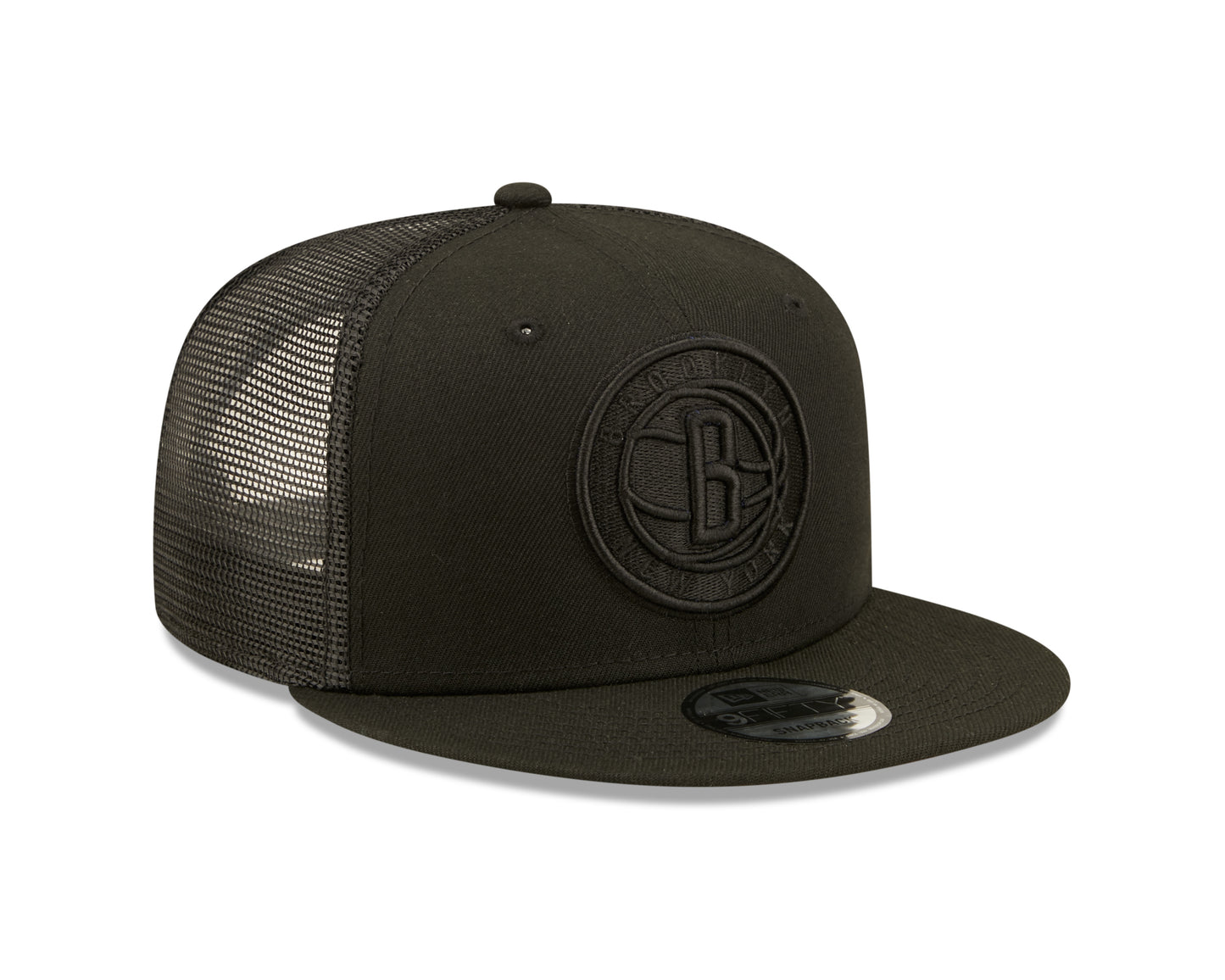 Brooklyn Nets New Era Black on Black Classic Trucker Mesh 9Fifty Hat