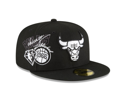 Chicago Bulls New Era Black and White Back Half 59fifty Fitted Hat