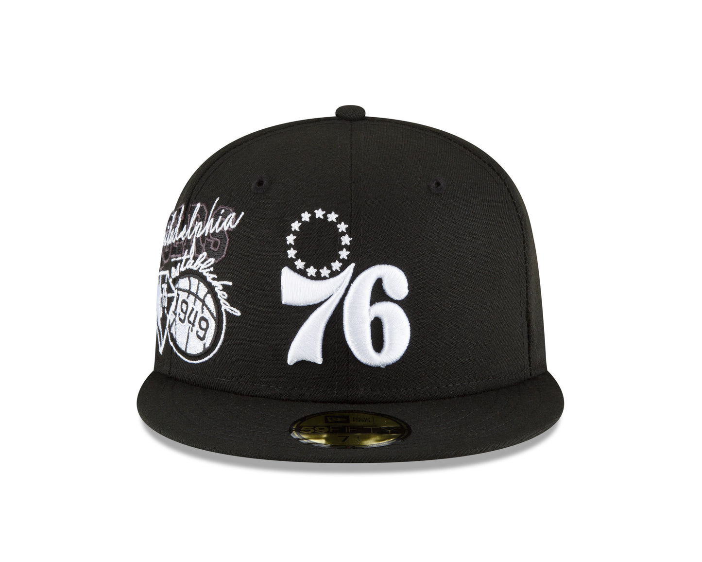 Philadelphia 76ers New Era Black and White Back Half 59fifty Fitted Hat