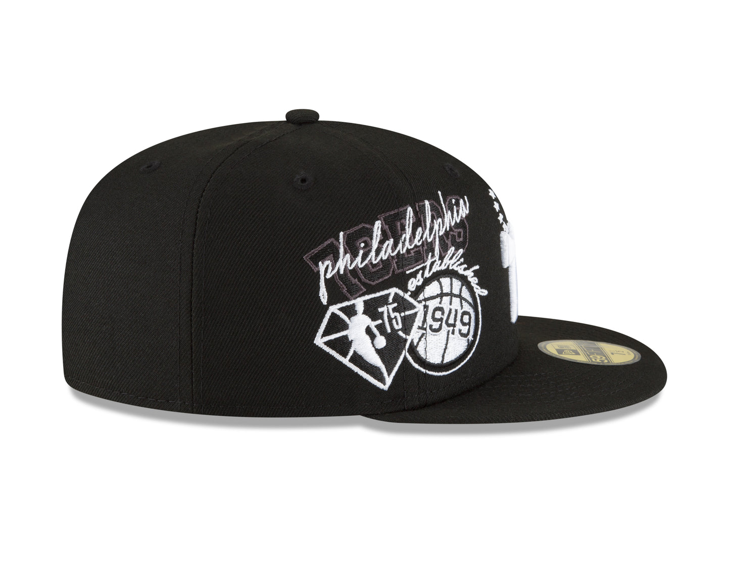 Philadelphia 76ers New Era Black and White Back Half 59fifty Fitted Hat
