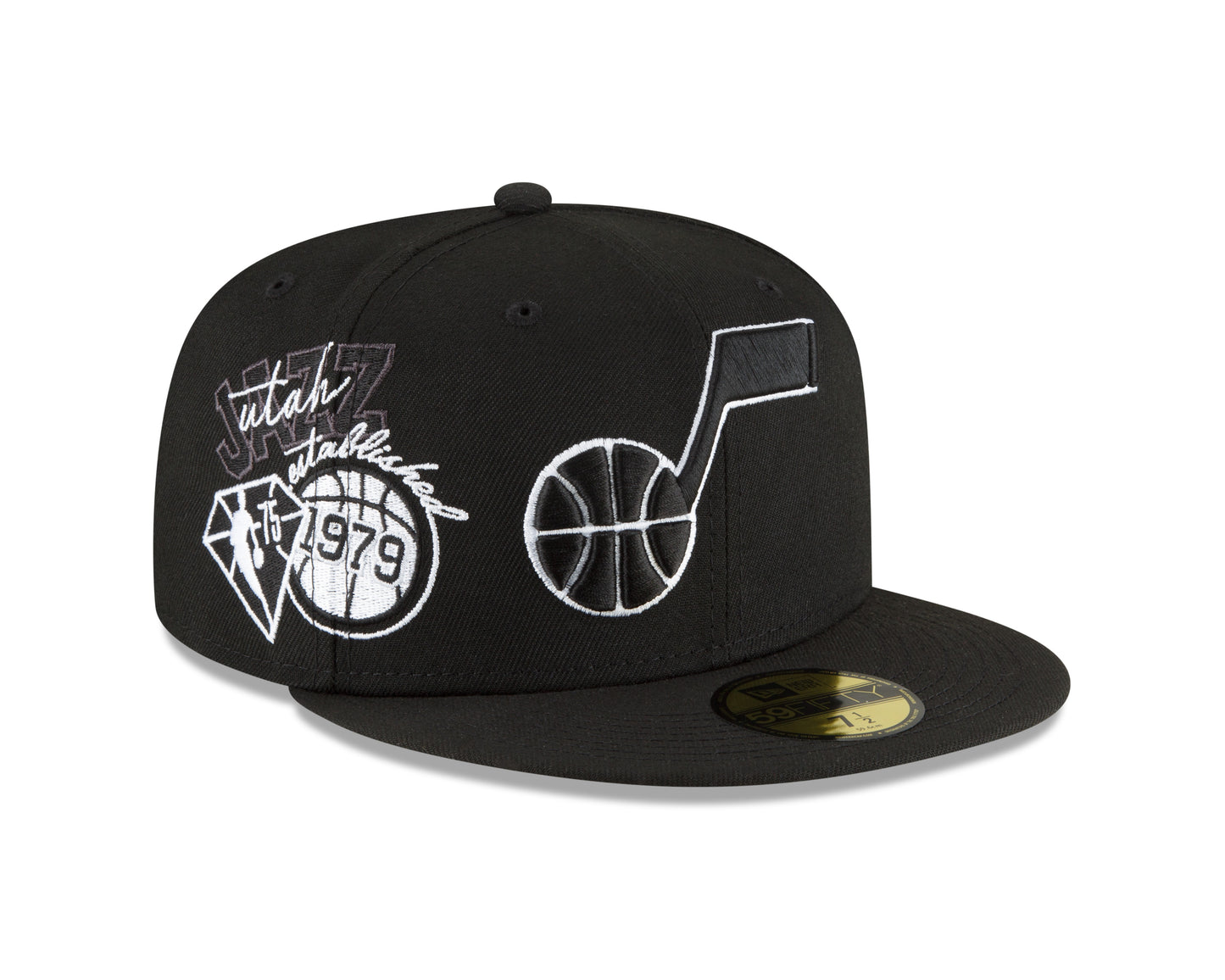 Utah Jazz New Era Black and White Back Half 59fifty Fitted Hat