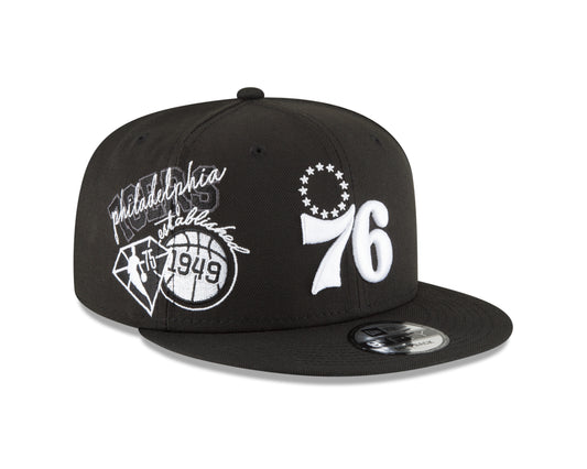 Philadelphia 76ers Authentic Black & White Back Half Series 9FIFTY Snap Back Hat