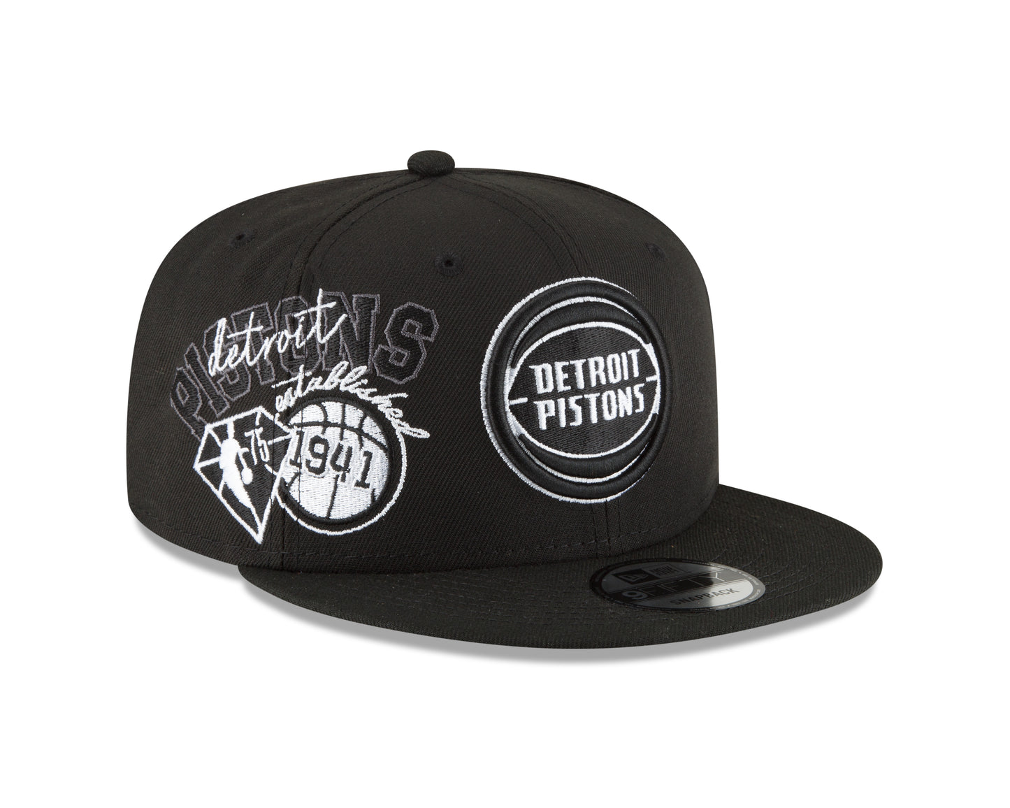 Detroit Pistons Black & White Back Half Series 9FIFTY Snap Back Hat