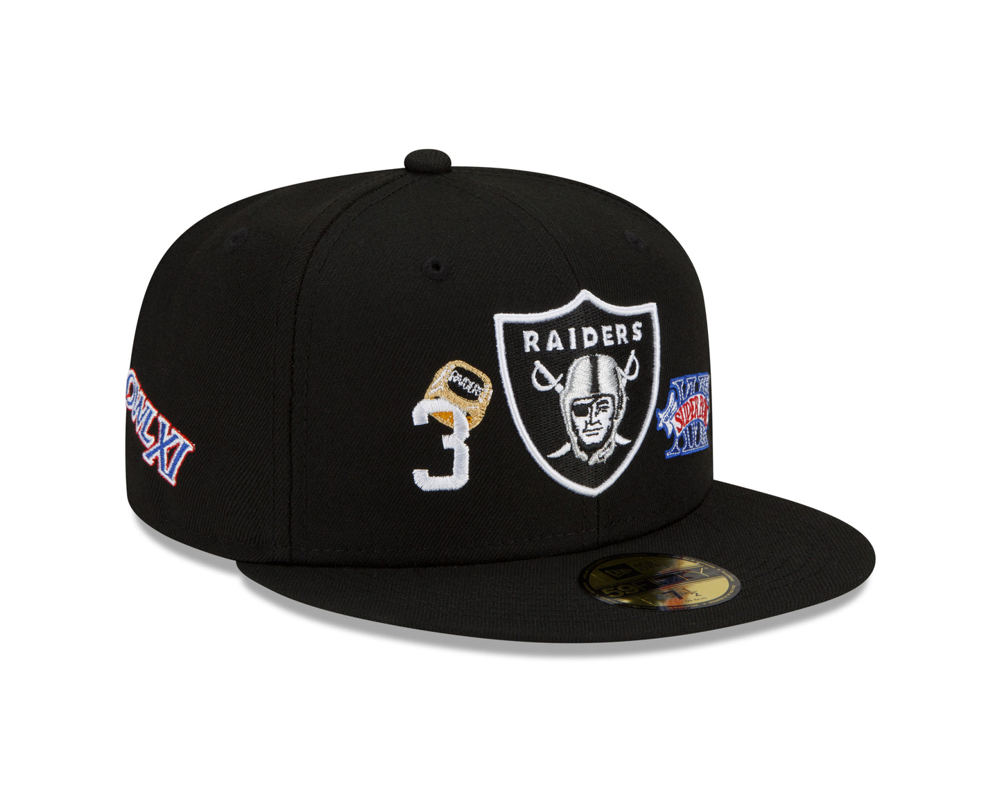 Las Vegas Raiders New Era 3x Count The Rings Patched 59FIFTY Fitted Hat