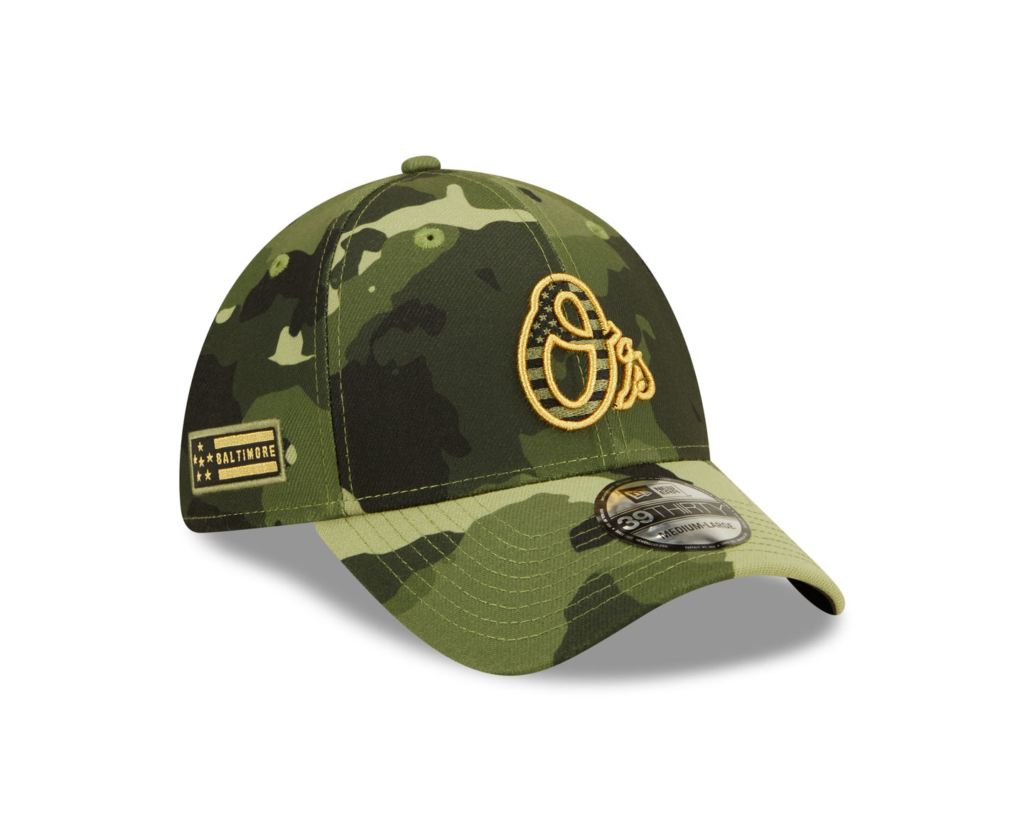 Baltimore Orioles New Era Camo Armed Forces Day On-Field 39Thirty Flex Fit Hat