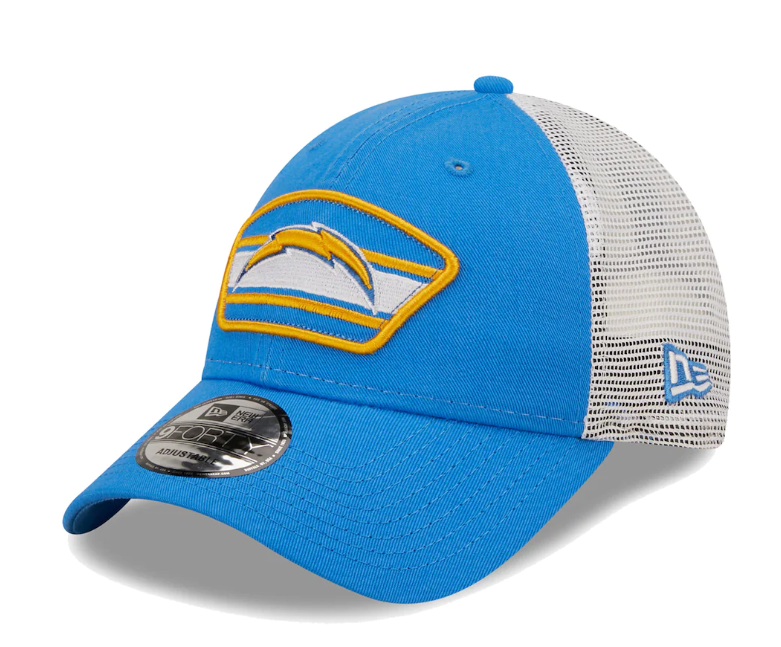 Los Angeles Chargers New Era Logo Patch Trucker Mesh 9Forty Snap Back Hat - Blue