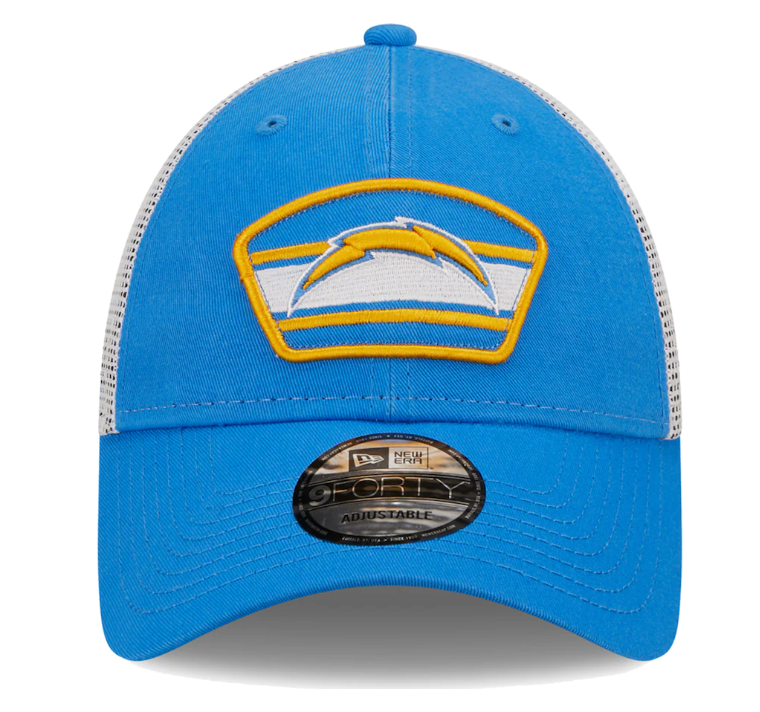 Los Angeles Chargers New Era Logo Patch Trucker Mesh 9Forty Snap Back Hat - Blue